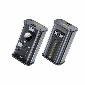 WEKOME WP-345 Vanguard Series ārējais akumulators, 10000 mAh, PD 20 W + QC 22,5 W, ar iebūvētiem USB-C un Lightning kabeļiem, melns