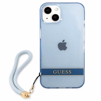 Guess GUHCP13SHTSGSB iPhone 13 mini 5.4 viedtālruņa apvalks, zils, ciets, daļēji caurspīdīgs ar siksniņu