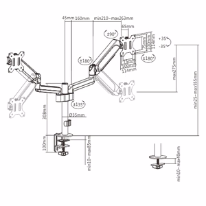 Gembird MA-DA2P-01 regulējams galda turētājs 2 monitoriem, 17”–32”, līdz 9 kg