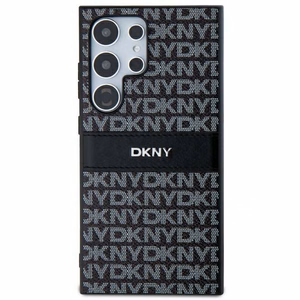 DKNY ādas Mono Stripe un Metal Logo viedtālruņa apvalks Samsung Galaxy S24 Ultra - melns