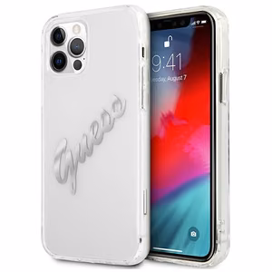 Guess GUHCP12MKTRSVSI iPhone 12/12 Pro 6.1" Caurspīdīgs cietais apvalks Vintage Script Sudraba