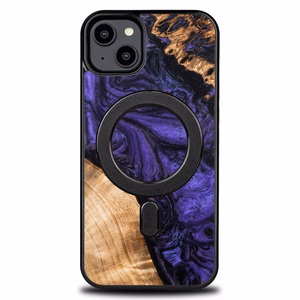 Koka un sveķu viedtālruņa apvalks iPhone 15 Plus Magnētiskais Bewood Unique Violet - violeta un melns