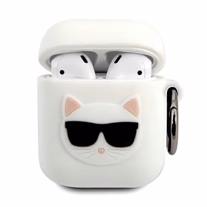 Karl Lagerfeld Силиконовый чехол Choupette для AirPods 1/2 — белый