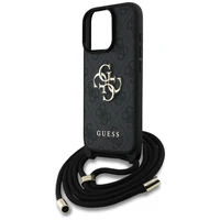 Guess 4G Big Logo Cord Stap viedtālruņa apvalks iPhone 16 Pro - melns