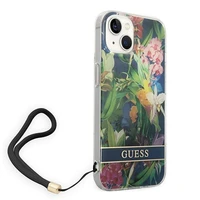 Guess GUOHCP14MHFLSB iPhone 14 Plus 6.7 "zils/zils cietais apvalks Ziedu siksna