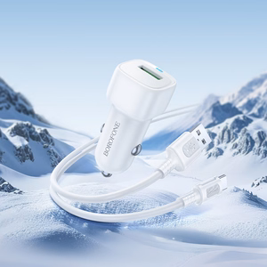 Borofone Auto lādētājs BZ34 Cloud - USB - QC 3.0 18W ar USB-C tipa kabeli, balts