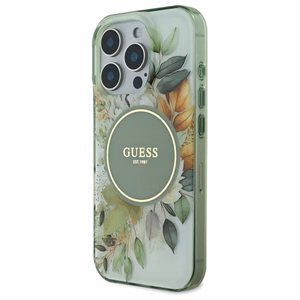 Guess IML Ziedi un tonālie apļi Magnētiskais viedtālruņa apvalks iPhone 16 Pro - zaļš