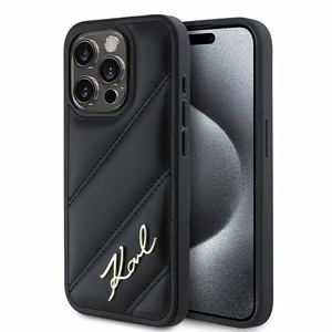 Karl Lagerfeld Diagonal Quilted Script viedtālruņa apvalks iPhone 14 Pro - melns