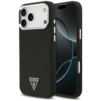 Guess Mirdzošs Trīsstūra Logotips Magnētiskais viedtālruņa apvalks iPhone 17 Pro Max - melns