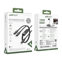 Acefast C5 USB-C - USB-C / USB-C 2in1 100W 480Mb/s kabelis - melns