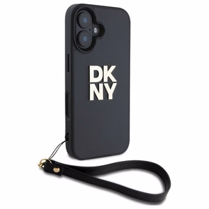 DKNY Wrist Strap Stock Logo viedtālruņa apvalks iPhone 16 - melns