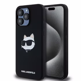 Karl Lagerfeld silikona Choupette Head magnētiskais viedtālruņa apvalks iPhone 15 Pro - melns