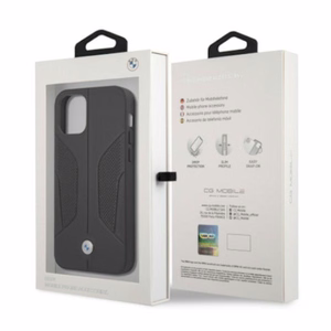 BMW ādas apvalks ar perforētām malām iPhone 12 Pro Max - melns