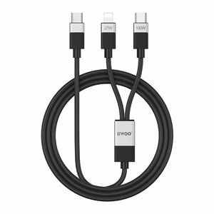 BWOO Braided 2-in-1 кабель USB-C - USB-C и Lightning 1m 100W/27W черный