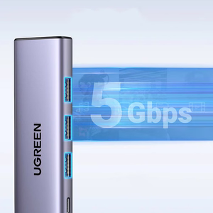 Ugreen CM511 15597 5in1 sadalītājs USB-C - USB-C PD / HDMI / 3x USB-A 3.0 - pelēks