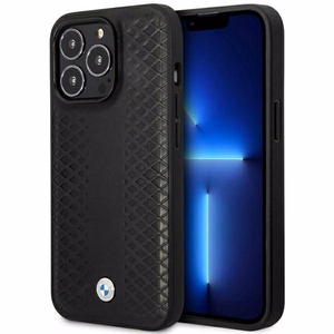 Viedtālruņa apvalks BMW BMHMP14L22RFGK iPhone 14 Pro 6.1" melns/melns ādas dimanta raksts MagSafe