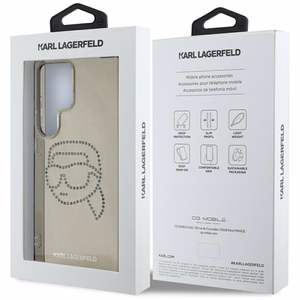 Karl Lagerfeld viedtālruņa apvalks ar rhinestones Karl Head logotipu Samsung Galaxy S25 Ultra melns