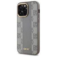 DKNY Ādas rūtainais mono raksts Magnētiskais viedtālruņa apvalks iPhone 14 Pro Max - bēša
