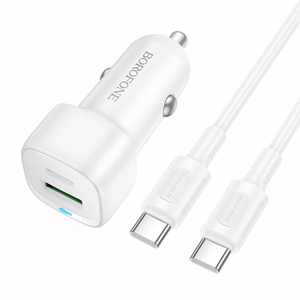 Borofone Автомобильное зарядное устройство BZ34B Cloud - USB + Type C - QC 3.0 PD 38W с кабелем Type C - Type C белый