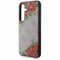 Guess ādas 4G ziedu raksta metāla klasiskais logotips magnētiskais viedtālruņa apvalks Samsung Galaxy S25 - rozā