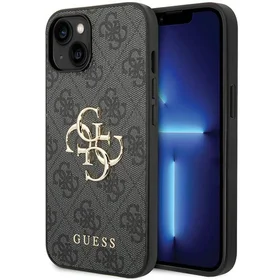 Guess 4G Big Metal Logo viedtālruņa apvalks iPhone 15 - pelēka