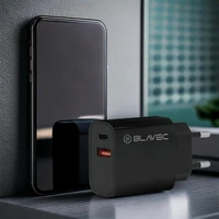 Blavec sienas lādētājs BC-2 - USB + Type C - QC 3.0 PD 20W ar Type C uz Type C kabeli (TCBC2-UCB20+CC) melns