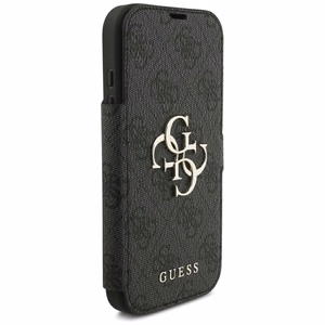 Guess Book 4G Metal Logo atverams maciņš iPhone 18 Pro / 17 Pro, melns