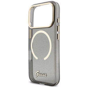Guess IML Glitters Script Siksniņa MagSafe Maciņš for iPhone 17 Pro - melns