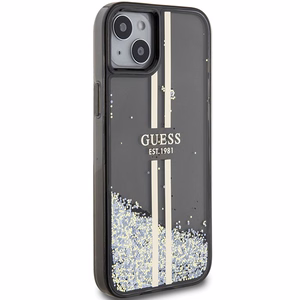 Guess Liquid Glitter Gold Stripes viedtālruņa apvalks iPhone 15 Plus / 14 Plus - melns