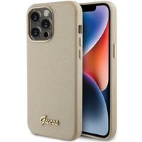 Guess Mirdzošs glancēts uzraksts apvalks iPhone 15 Pro - zelta