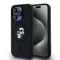 Karl Lagerfeld silikona Karl&Choupette magnētiskais viedtālruņa apvalks iPhone 15 Pro - melns