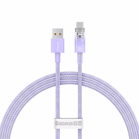 Baseus Explorer 100W USB-A - USB-C kabelis ar inteliģento temperatūras sensoru 1m - violets