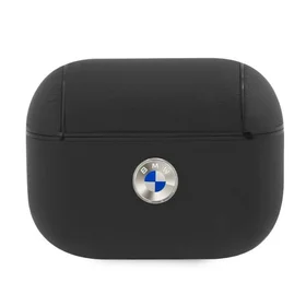 BMW dabīgās ādas sudraba logotips AirPods Pro apvalks - melns