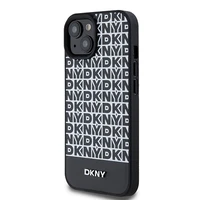 DKNY Ādas drukāts raksts metāla logotips Magnētiskais viedtālruņa apvalks iPhone 15 / 14 / 13 - melna
