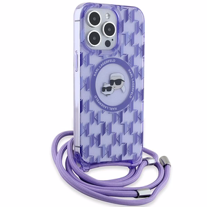Karl Lagerfeld IML Crossbody Monogram Karl & Choupette Head Magnētiskais viedtālruņa apvalks iPhone 15 Pro - violets