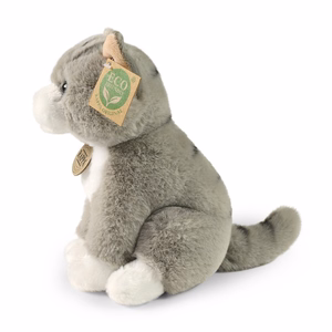 Rappa Soft Collection videi draudzīga reālistiska plīša rotaļlieta – sēdošs pelēks kaķis, 23 cm