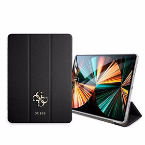Guess Saffiano Collection apvalks iPad 12.9" 2021 grāmatas vāks - melns
