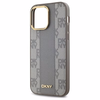 DKNY Ādas rūtainais mono raksts Magnētiskais viedtālruņa apvalks iPhone 14 Pro Max - bēša