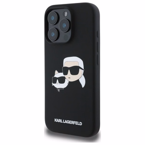 Karl Lagerfeld silikona magnētiskais viedtālruņa apvalks iPhone 16 Pro ar galvu attēliem - melns