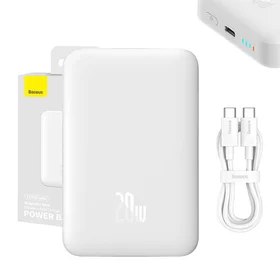 Powerbanka Baseus Magnetic, 10000mAh, USB-C 20W, MagSafe (balta)