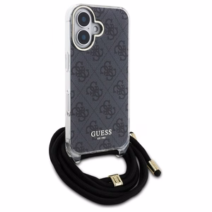 Guess Crossbody Cord 4G Drukāts viedtālruņa apvalks iPhone 16 - melns