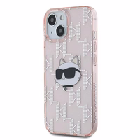 Karl Lagerfeld IML Choupette galvas un monogrammas apvalks iPhone 14 / 15 / 13 - rozā