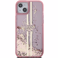 Guess Liquid Glitter Gold Stripes viedtālruņa apvalks iPhone 15 Plus / 14 Plus - rozā