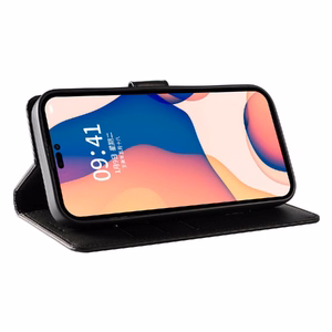 Ādas grāmatas tipa viedtālruņa apvalks iPhone 16 Pro - melns