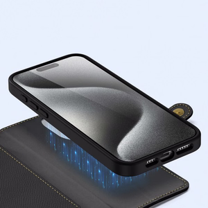 Dux Ducis Lawa ādas viedtālruņa apvalks iPhone 15 Pro - melns