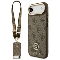 Guess 4G Strass Logo & Big Strap Metal Buttons Magnētiskais viedtālruņa apvalks iPhone Air - brūns