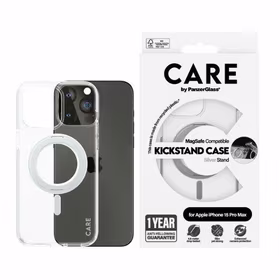 CARE by PanzerGlass viedtālruņa apvalks ar statīvu MagSafe iPhone 15 Pro Max - sudrabains