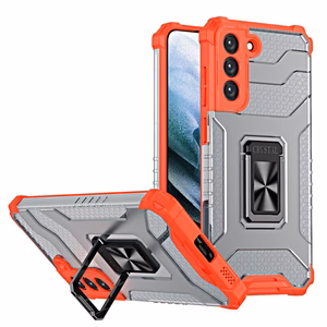 Crystal gredzena apvalks bruņu hibrīda + magnētiskais turētājs Samsung Galaxy S22 + (S22 Plus) sarkans