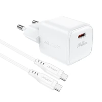 Acefast A77 Mini PD 30W GaN sienas lādētājs + USB-C kabelis - balts