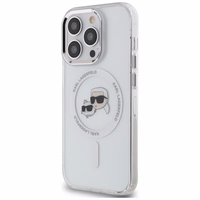 Karl Lagerfeld IML Metal Karl & Choupette Head MagSafe viedtālruņa apvalks iPhone 14 Pro - balts